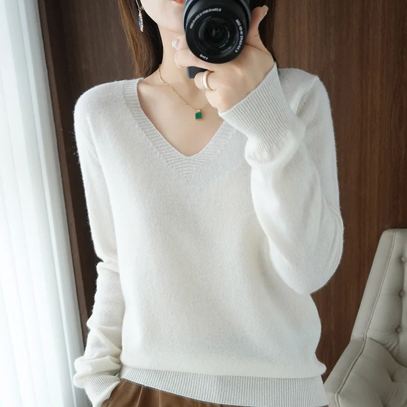 Pull en Maille Col V avec Dentelle
