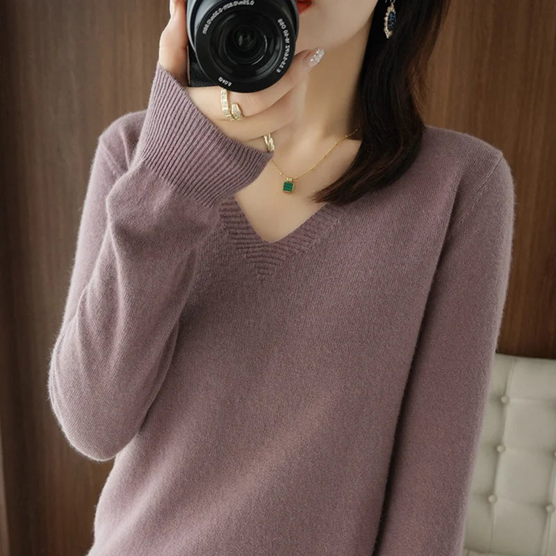 Pull en Maille Col V avec Dentelle