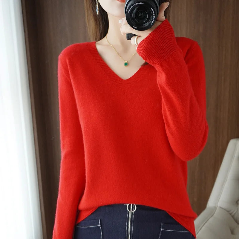 Pull en Maille Col V avec Dentelle