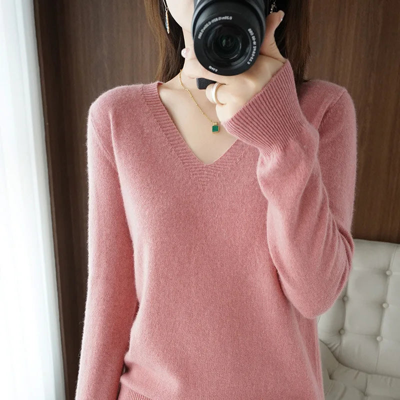 Pull en Maille Col V avec Dentelle