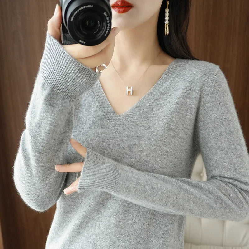 Pull en Maille Col V avec Dentelle