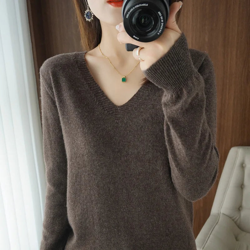 Pull en Maille Col V avec Dentelle