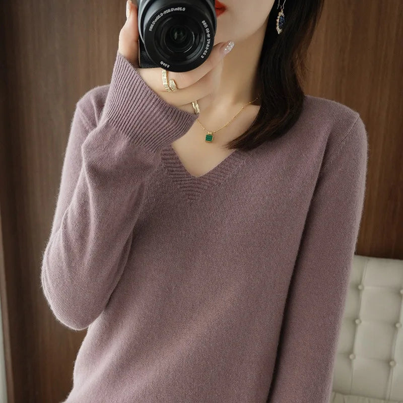Pull en Maille Col V avec Dentelle