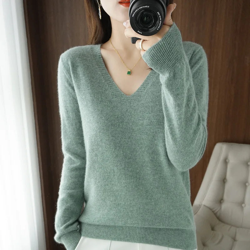 Pull en Maille Col V avec Dentelle