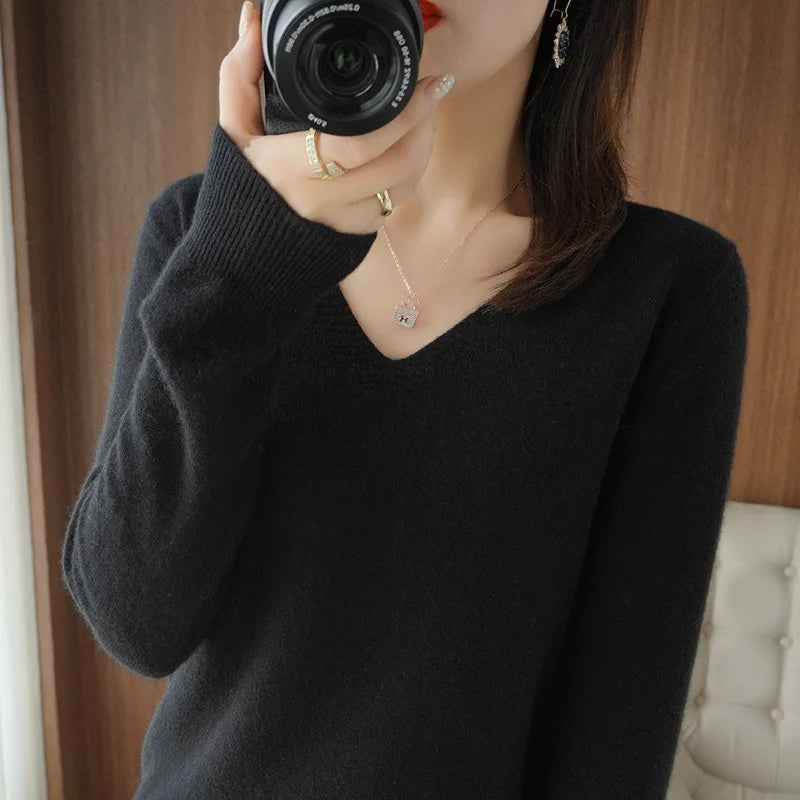 Pull en Maille Col V avec Dentelle